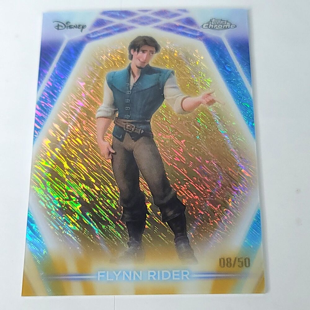 Flynn Rider Topps 2026 Disney Neon Gold Shimmer Refractor Limited 08/50